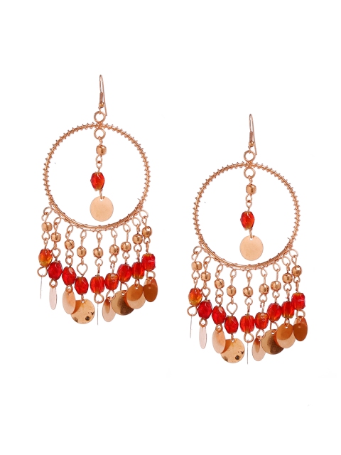 

Bamboo Tree Jewels Gold-Toned & Red Geometric Drop Earrings