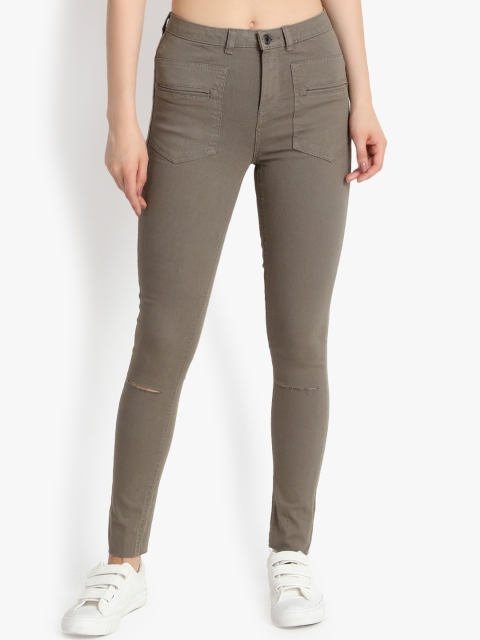 

Kotty Women Taupe Skinny Fit High-Rise Slash Knee Jeans