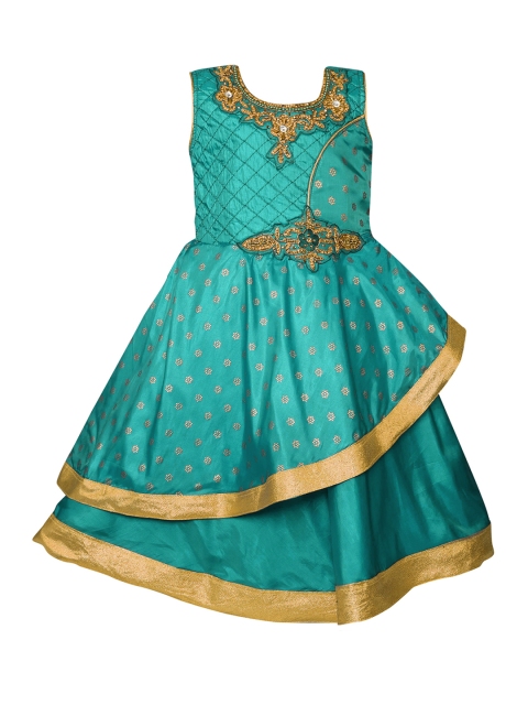 

Wish Karo Girls Green Printed Fit and Flare Dress