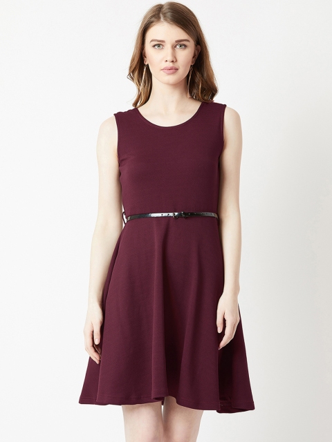 

Miss Chase Women Maroon Solid Fit and Flare Dress