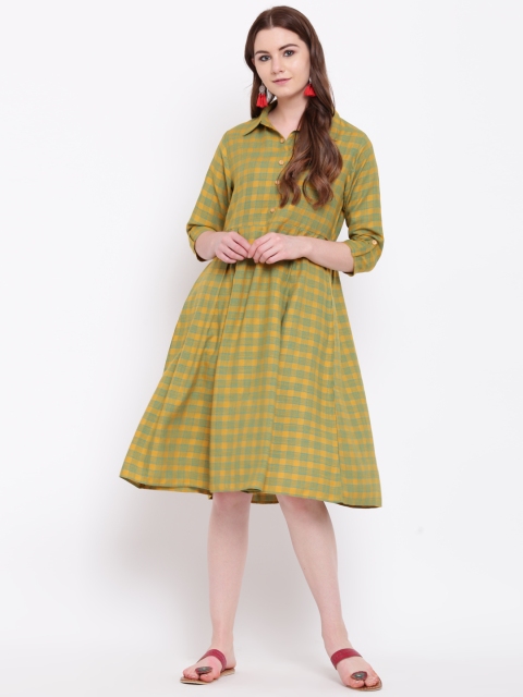 

Shakumbhari Women Yellow Checked Shirt Dress
