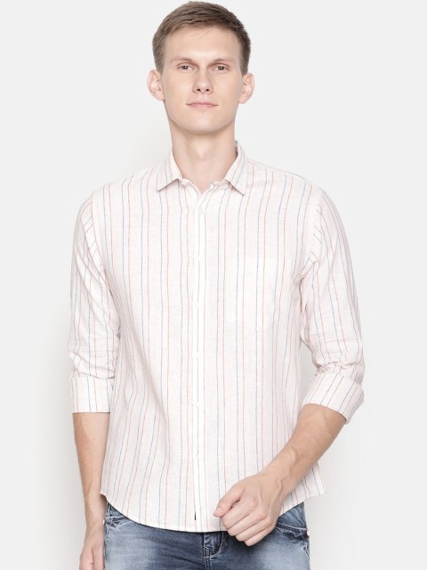 

CAVALLO by Linen Club Men Cotton Linen Brown Regular Fit Striped Casual Shirt