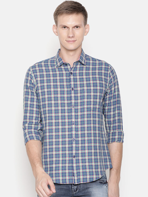 

CAVALLO by Linen Club Men Navy Blue Regular Fit Checked Linen Casual Shirt