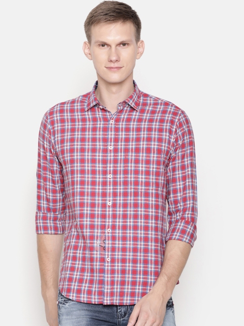 

CAVALLO by Linen Club Men Cotton Linen Red Regular Fit Checked Casual Shirt