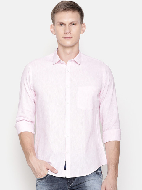 

CAVALLO by Linen Club Men Cotton Linen Pink Regular Fit Solid Casual Shirt