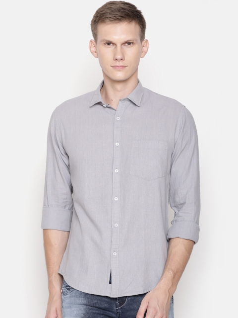 

CAVALLO by Linen Club Men Cotton Linen Grey Regular Fit Solid Casual Shirt