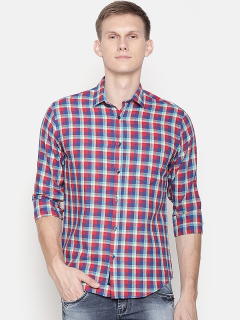 

CAVALLO by Linen Club Men Cotton Linen Red Regular Fit Checked Casual Shirt