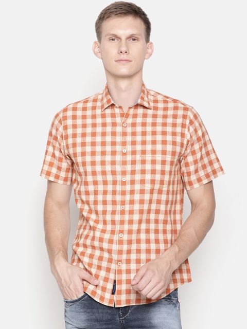 

CAVALLO by Linen Club Men Cotton Linen Brown Regular Fit Checked Casual Shirt