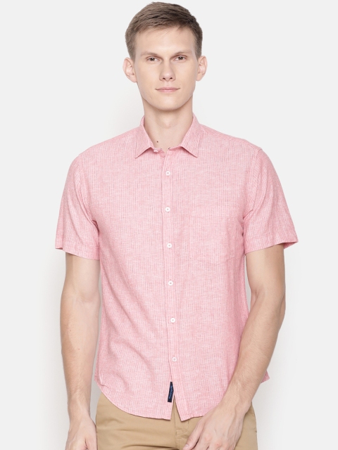 

CAVALLO by Linen Club Men Cotton Linen Pink Regular Fit Striped Casual Shirt