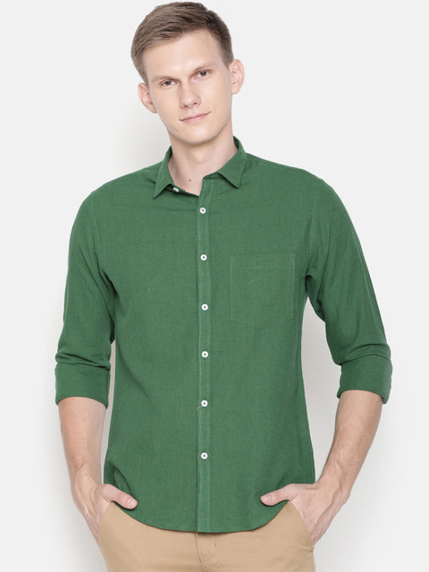 

CAVALLO by Linen Club Men Cotton Linen Green Regular Fit Solid Casual Shirt