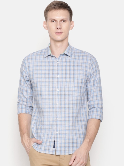 

CAVALLO by Linen Club Men Cotton Linen Grey Regular Fit Checked Casual Shirt