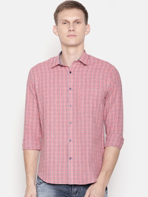 

CAVALLO by Linen Club Men Cotton Linen Red Regular Fit Checked Casual Shirt