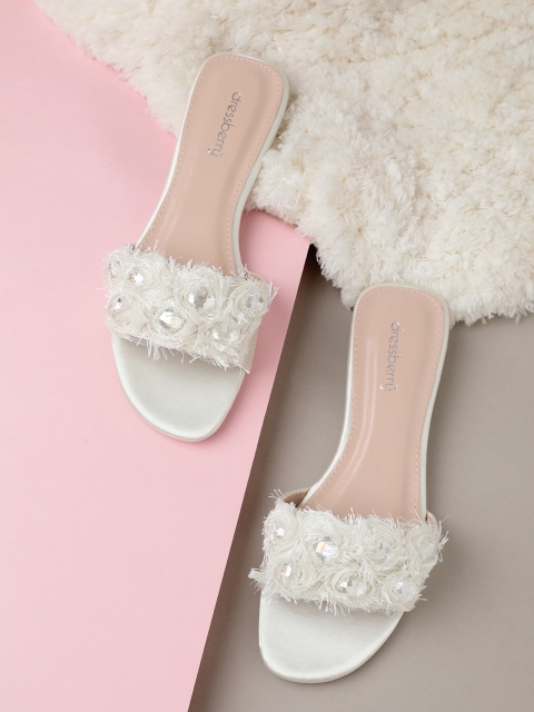 

DressBerry Women Off-White Embellished Open Toe Flats