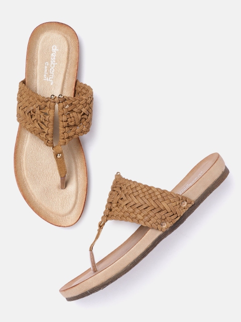 

DressBerry Women Brown Woven Design T-Strap Flats