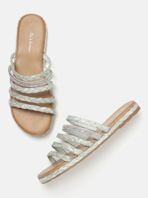 

Mast & Harbour Women Grey Braided Open Toe Flats