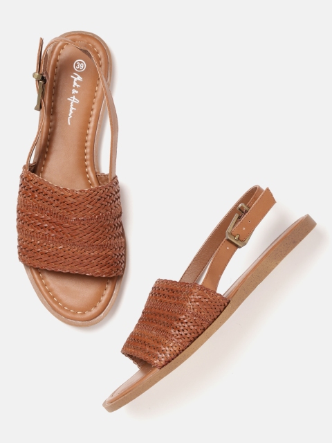 

Mast & Harbour Women Brown Woven Design Open Toe Flats
