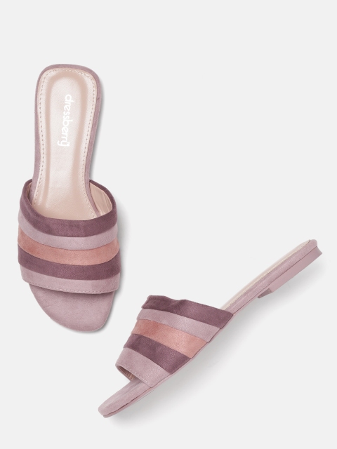 

DressBerry Women Pink & Purple Striped Open Toe Flats