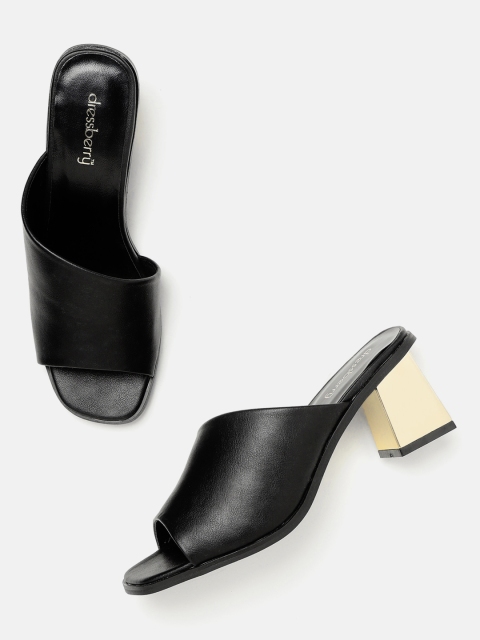 

DressBerry Women Black Solid Heeled Mules