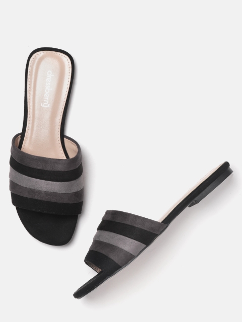 

DressBerry Women Grey & Black Striped One Toe Flats