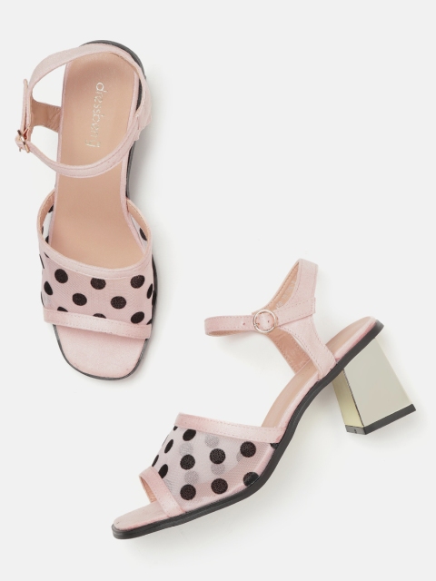 

DressBerry Women Peach-Coloured & Black Polka Dot Embossed Printed Heels