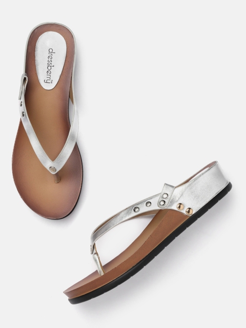 

DressBerry Women Silver-Toned Solid Open Toe Flats