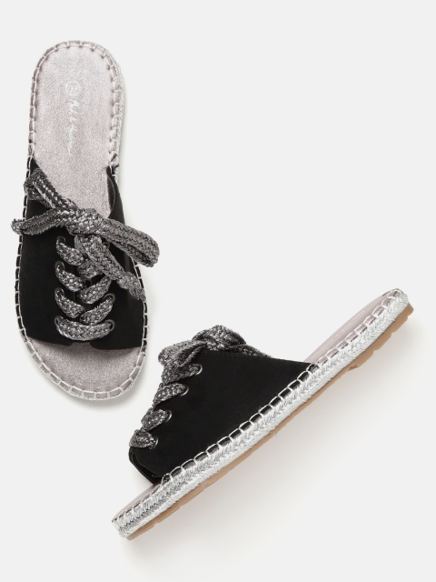 

Mast & Harbour Women Black Solid Open Toe Espadrille Flats