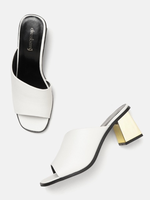 

DressBerry Women White Solid Heeled Mules