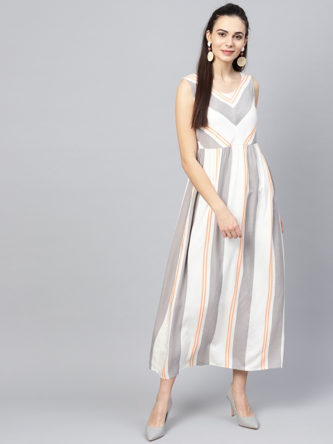 

Athena Women White & Grey Striped Maxi Dress