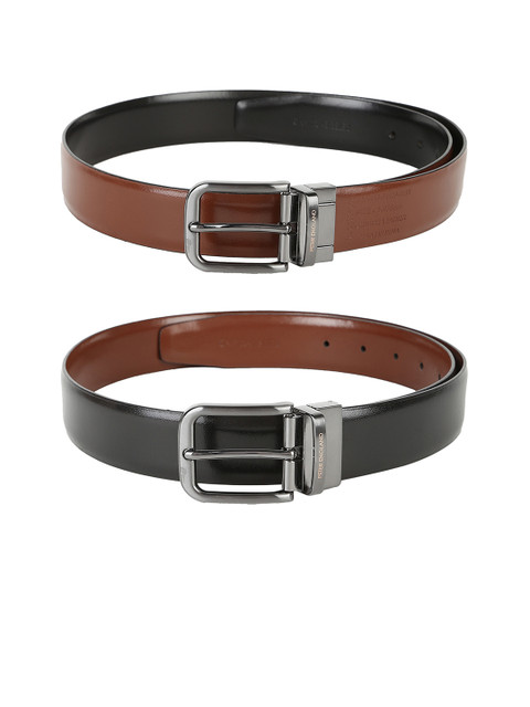

Peter England Men Brown & Black Reversible Solid Leather Belt