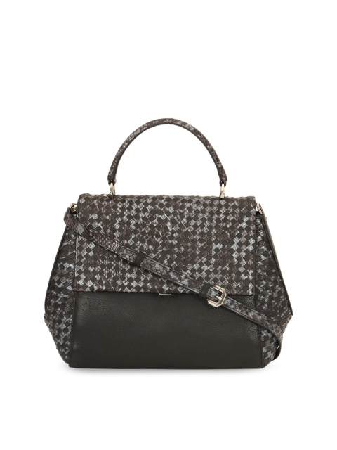 

Da Milano Women Grey & Black Textured Leather Handheld Bag