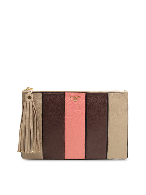 

Da Milano Grey & Purple Colourblocked Leather Tasselled Purse