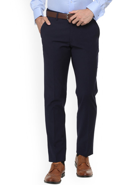 

Louis Philippe Men Navy Blue Slim Fit Solid Formal Trousers