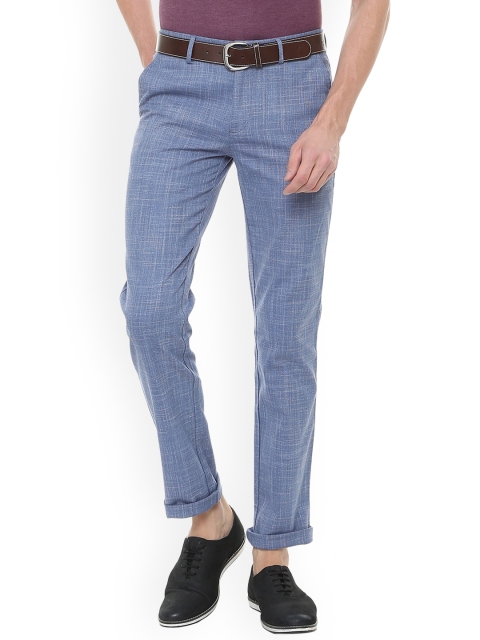 

Louis Philippe Men Blue Slim Fit Self Design Regular Trousers