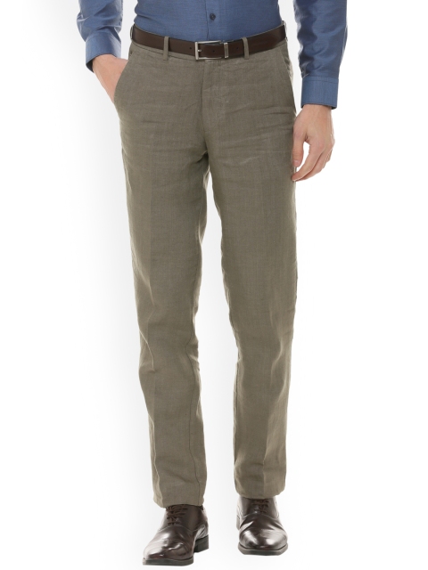 

Louis Philippe Men Grey Slim Fit Self Design Linen Formal Trousers