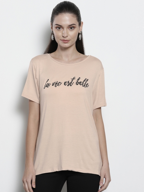 

DOROTHY PERKINS Women Peach-Coloured Printed Detail Round Neck T-shirt