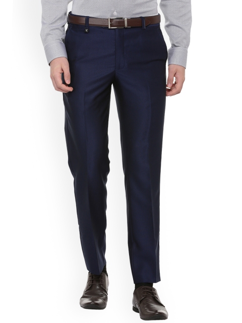 

V Dot Men Blue Slim Fit Self Design Formal Trousers