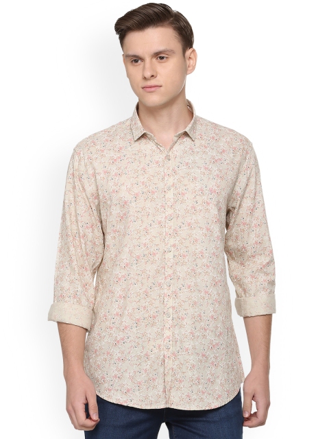 

V Dot Men Beige Slim Fit Printed Casual Shirt