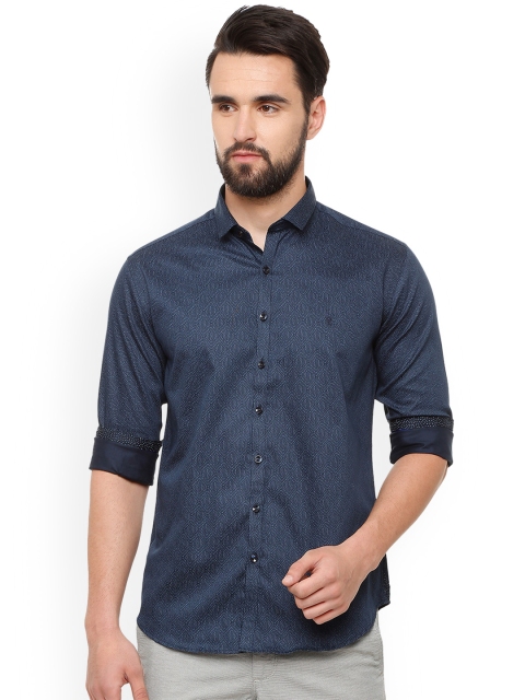 

V Dot Men Navy Blue Slim Fit Printed Casual Shirt