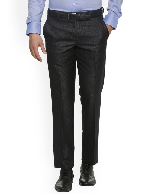 

Van Heusen Men Black Slim Fit Self Design Formal Trousers