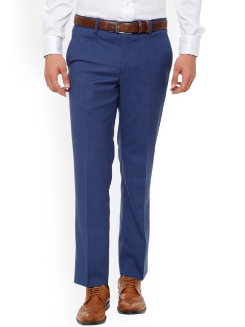 

Van Heusen Men Blue Slim Fit Checked Formal Trousers