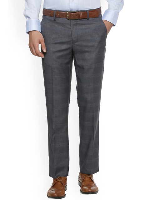 

Van Heusen Men Grey Slim Fit Checked Formal Trousers