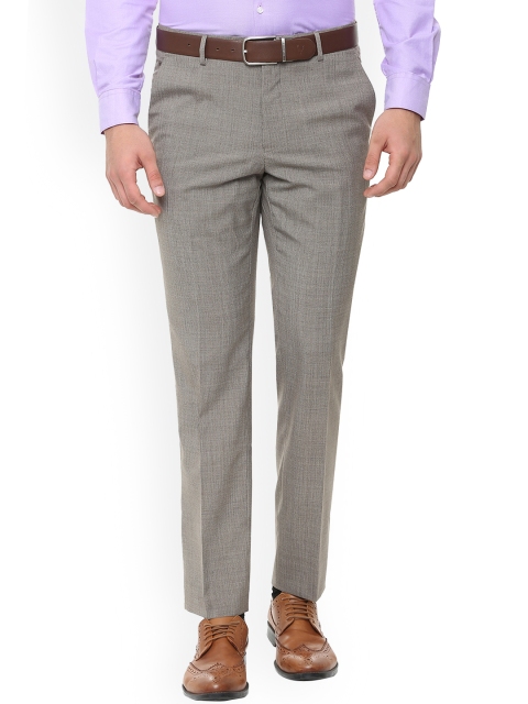 

Van Heusen Men Taupe Slim Fit Self Design Formal Trousers