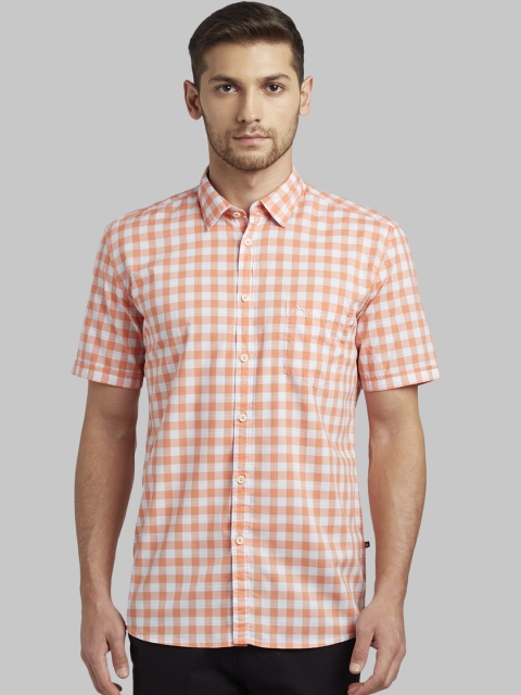 

Parx Men Orange & White Slim Fit Checked Casual Shirt