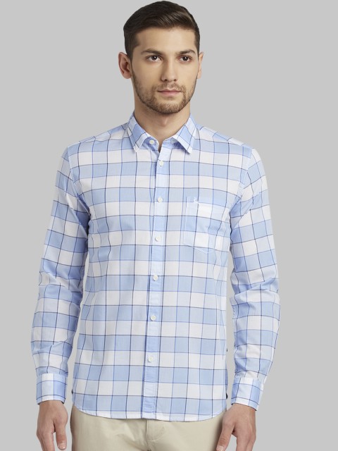 

Parx Men Blue & White Slim Fit Checked Casual Shirt