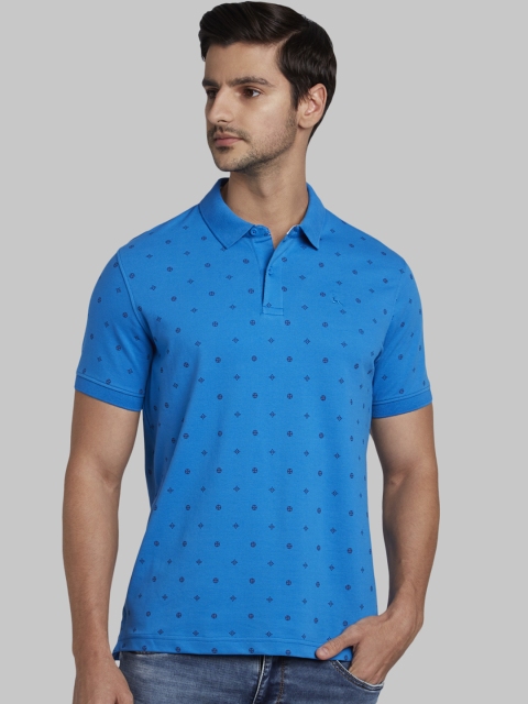 

Parx Men Blue Printed Polo Collar T-shirt