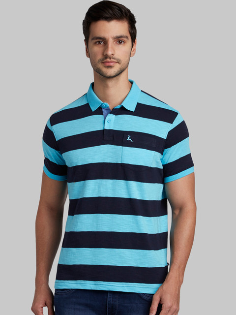 

Parx Men Blue Striped Polo Collar T-shirt