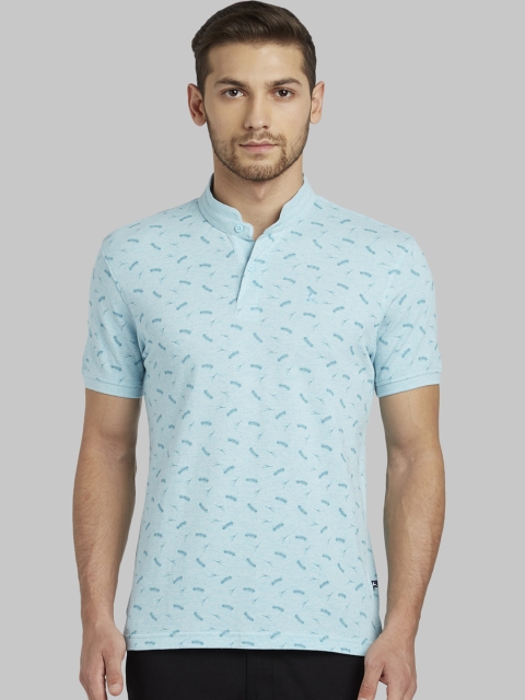 

Parx Men Blue Printed Mandarin Collar T-shirt