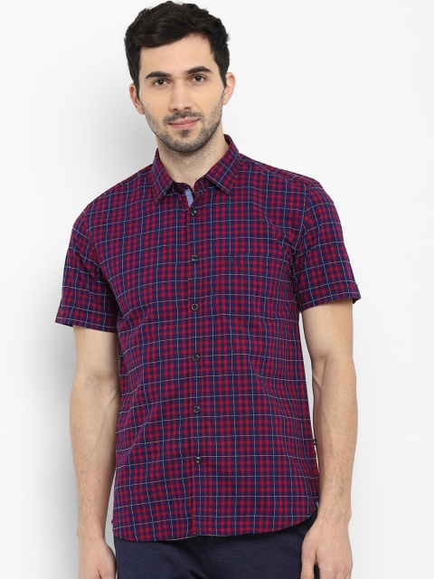 

Parx Men Red & Blue Slim Fit Checked Casual Shirt