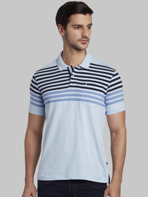

Parx Men Blue Striped Polo Collar T-shirt