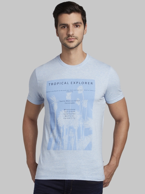 

Parx Men Blue Printed Round Neck T-shirt